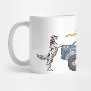 Ford Bronco with English Setters and Surfboards. Mug